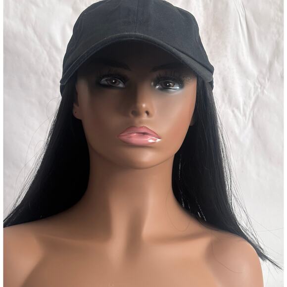Baseball Cap Wig with Silky Straight Hair in Medium length color 1B off black - Picture 3 of 9